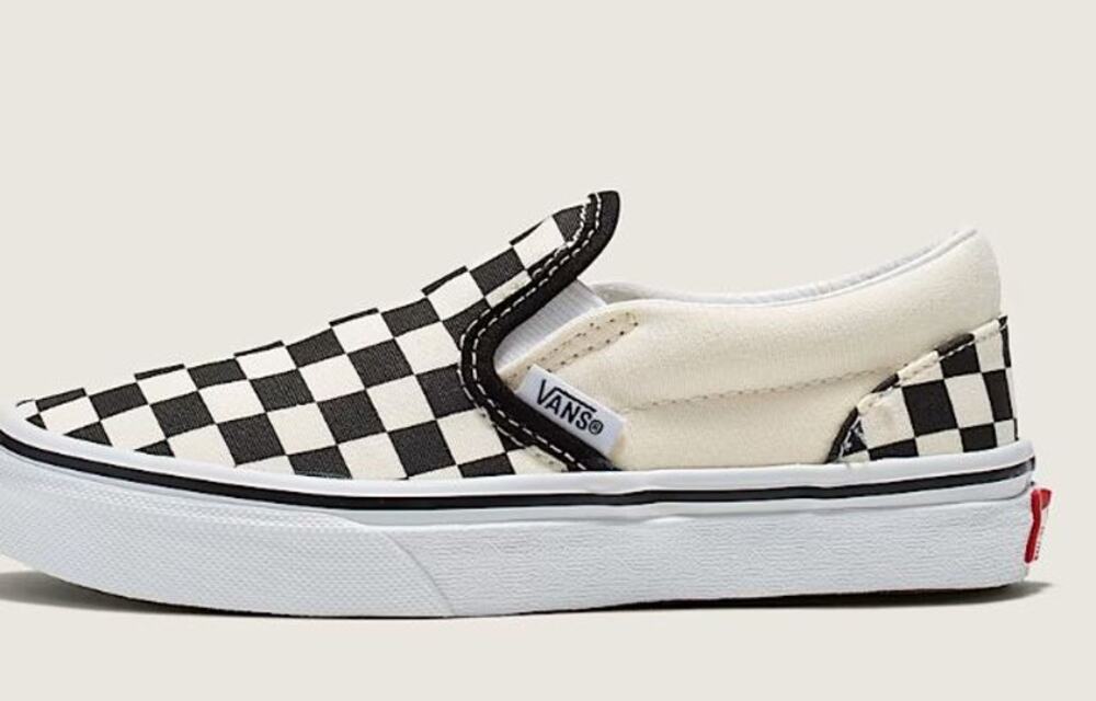 Little Kids Classic Slip-On Checkerboard Vans, 2.5, Black/White, Skate